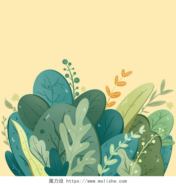 夏天卡通绿色植物树叶花朵治愈装饰素材插画png